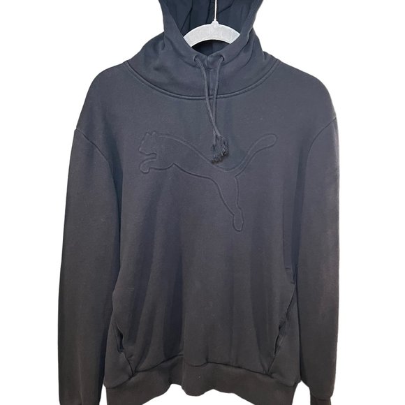 Puma Pullover Hoodie Long Sleeve Drawstring Ribbed Cuff Black Medium - Picture 11 of 12